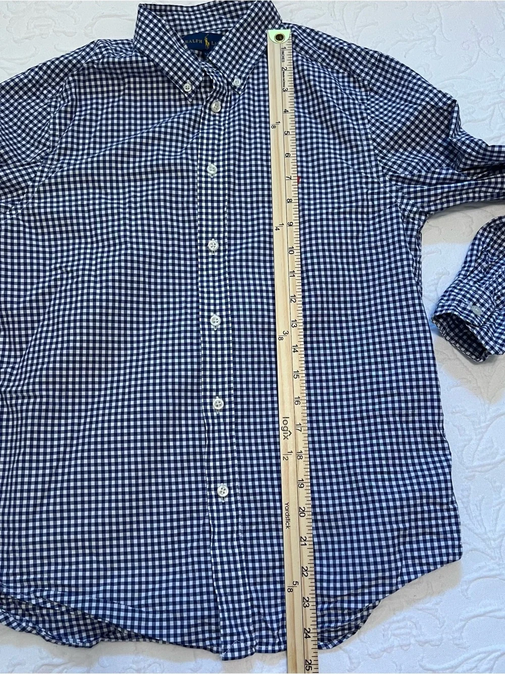 Ralph Lauren Kids’ Blue Gingham Button-Down Shirt size L with Red Horse